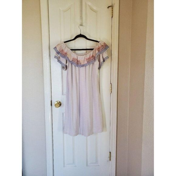 Chelsea & Violet Womens Dress Cream M Off-Shoulder Boho Sheath - Picture 4 of 6